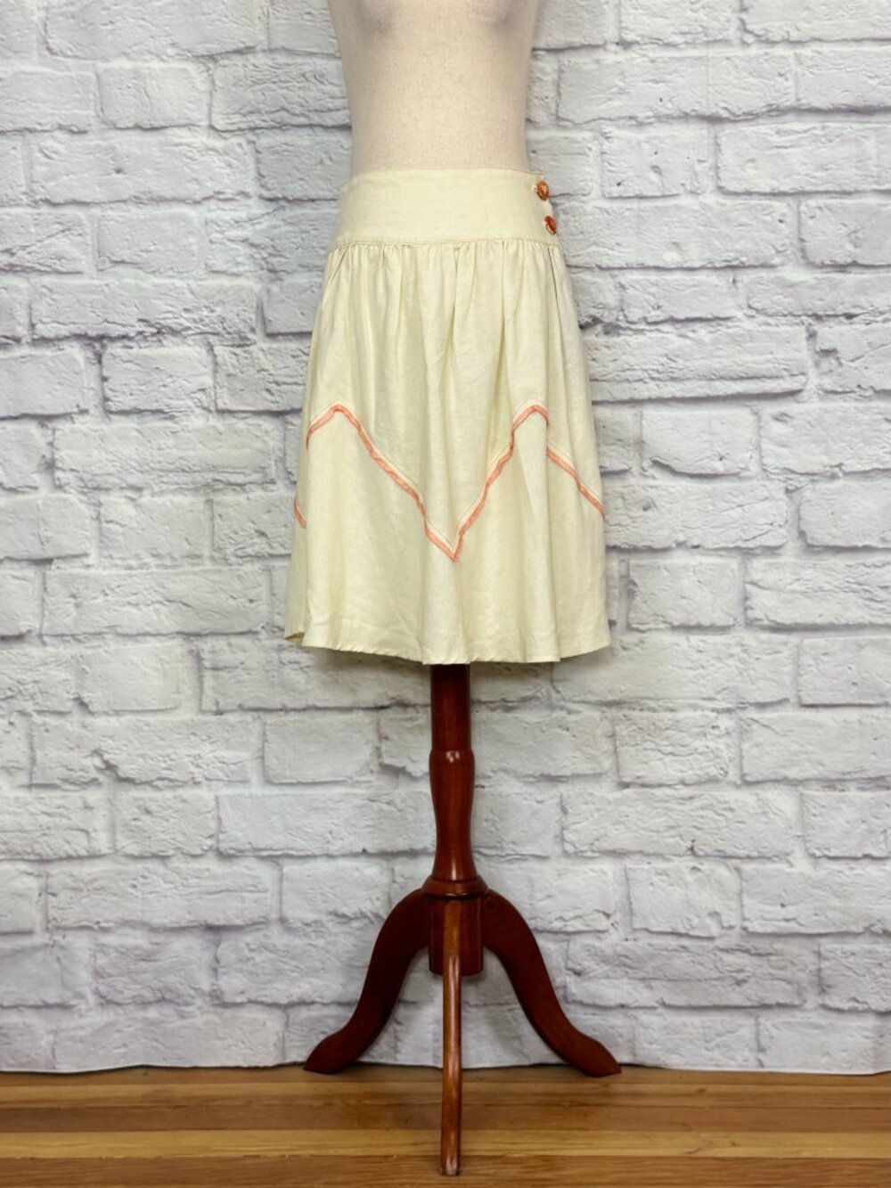 Rebe Cream Linen Embroidered Knee-Length Skirt